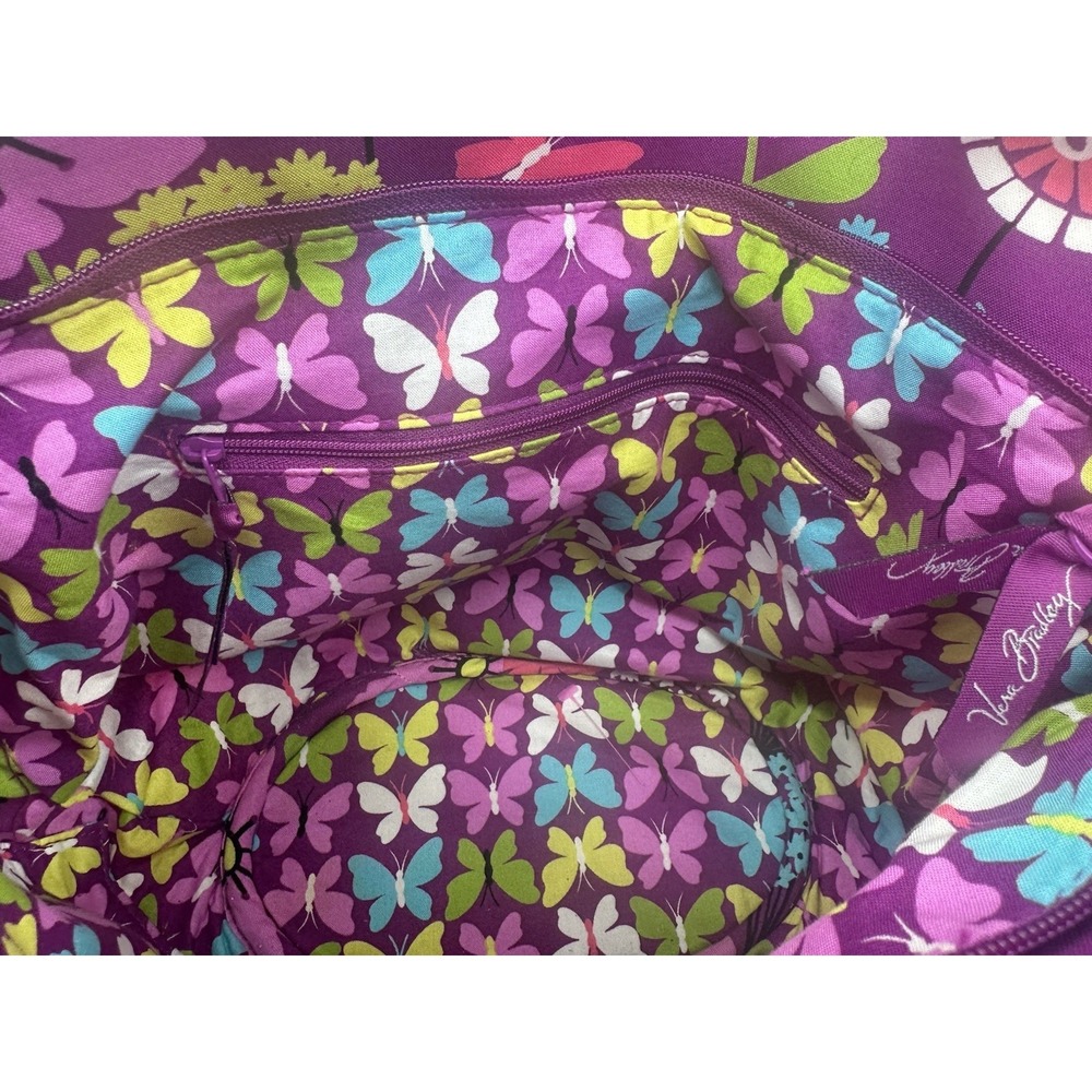 Vera Bradley Flutterby Purse Tote Shoulder Bag Zip Purple Flower Butterflies EUC - Picture 12 of 16